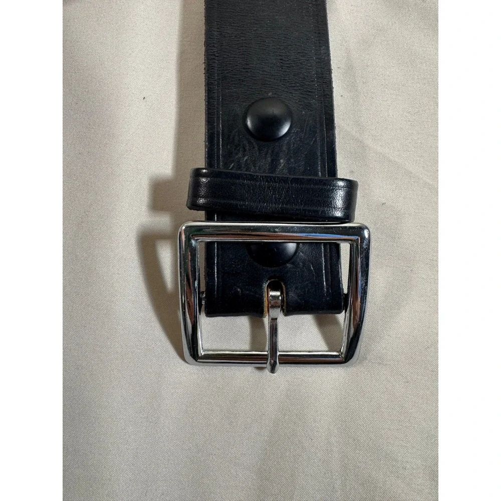 Boston Leather 6505 Mens Black Leather Belt Silver Buckle Made in USA Size 34